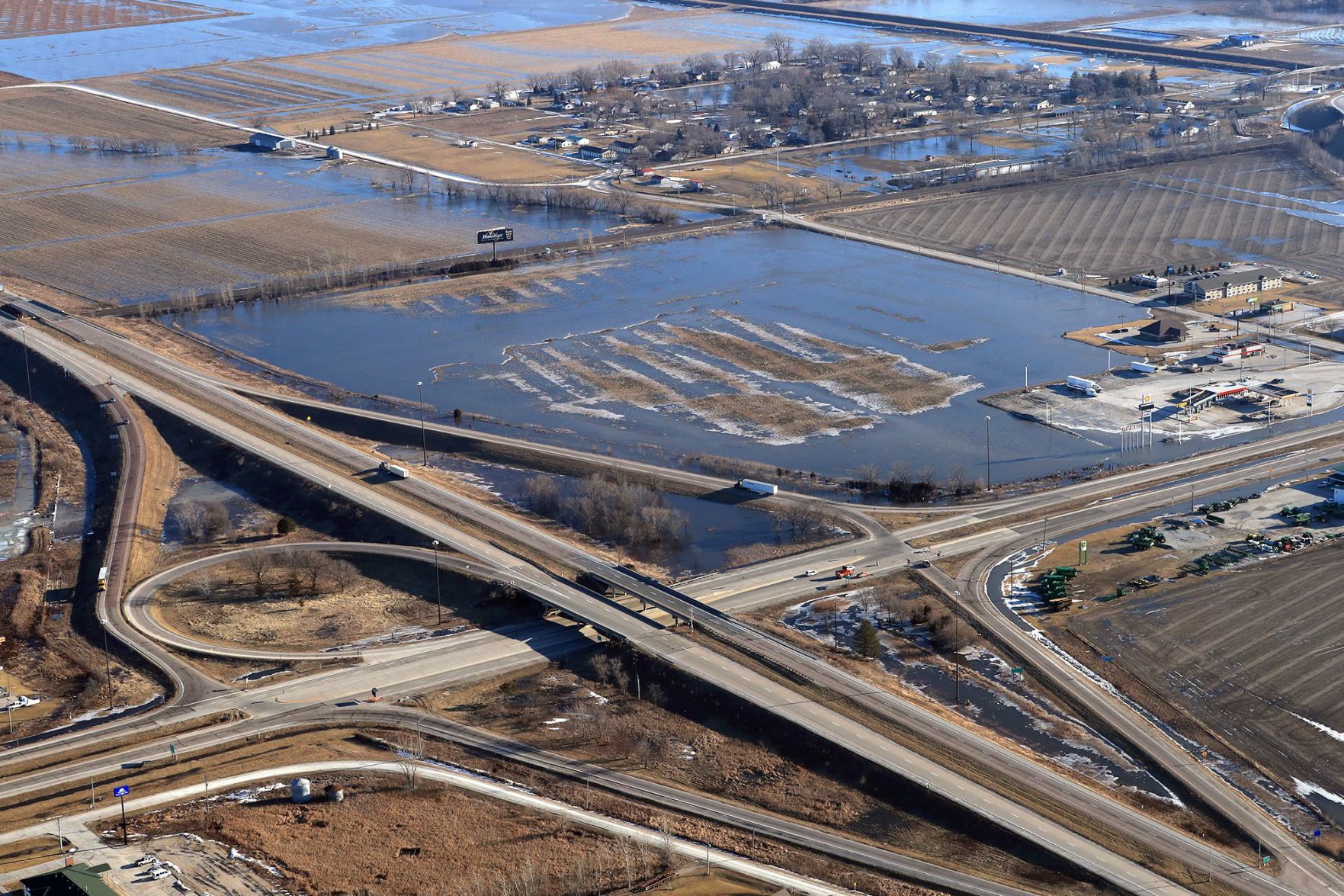 An aerial view of Missouri Valley near the Interstate 29 exit on March 15.